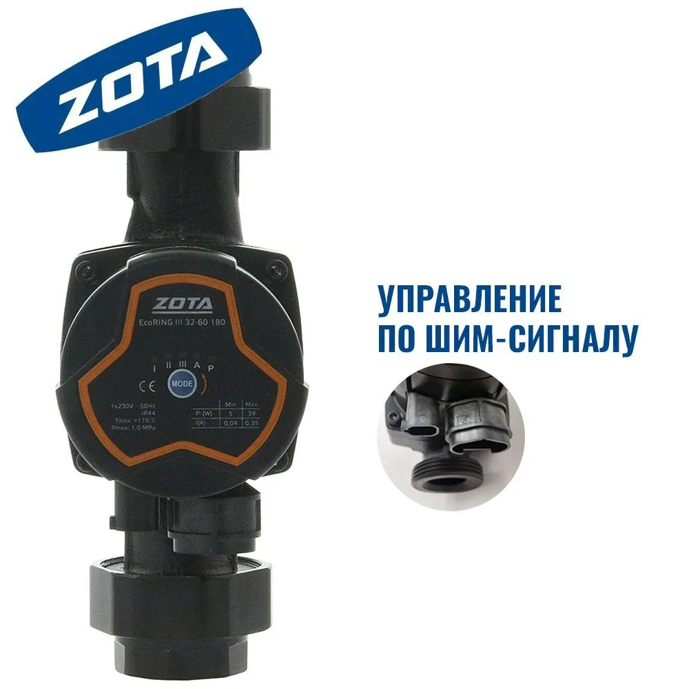 ZOTA EcoRING III 32-60 180, циркуляционный насос для отопления, чугун, 180 мм, с гайками, 1х230 В, частотник
